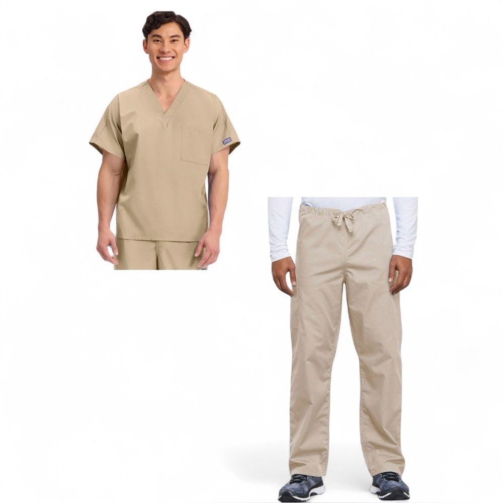 Cherokee Uniform Unisex 2XL Khaki V-Neck Scrub Top & Drawstring Scrub Pant Set